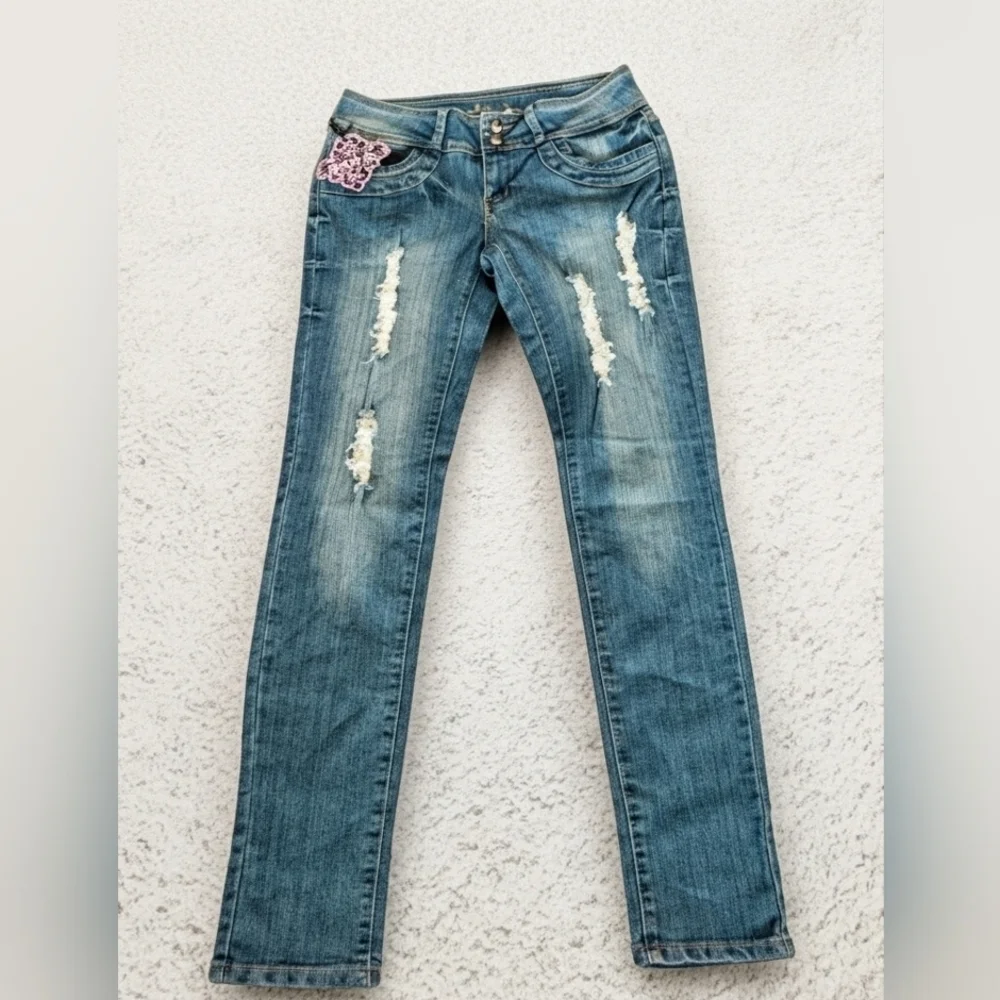 Size 11 Para Women's Distressed Blue Skinny Jeans